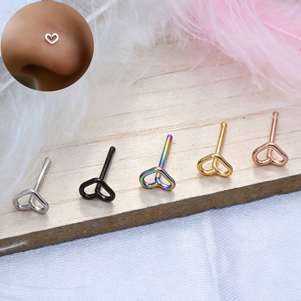 3pcs Elegant 20G Minimalist Heart Stainless Steel Nose Stud Ring